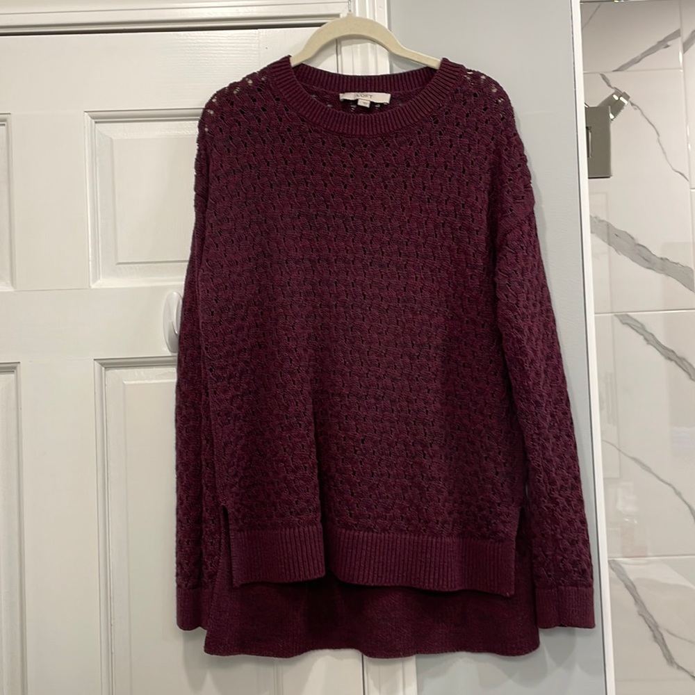 LOFT Maroon High-Low Hem Sweater